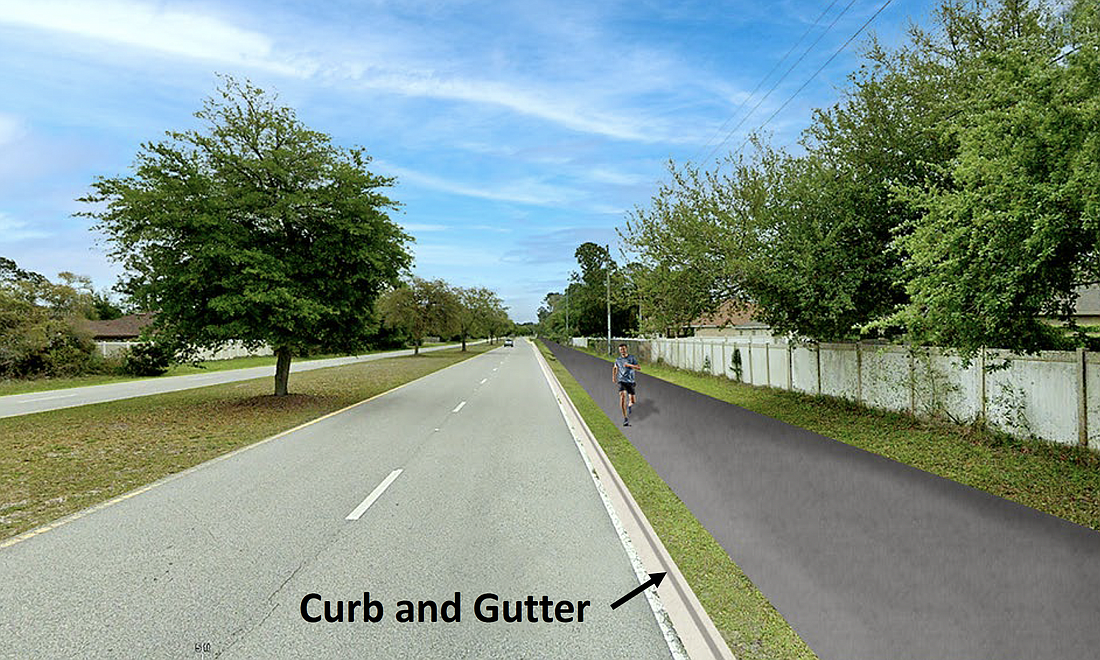 The city would add a multiuser path on the south side of the road, plus dedicated turn lanes at 12 intersections. Image courtesy of the city of Palm Coast