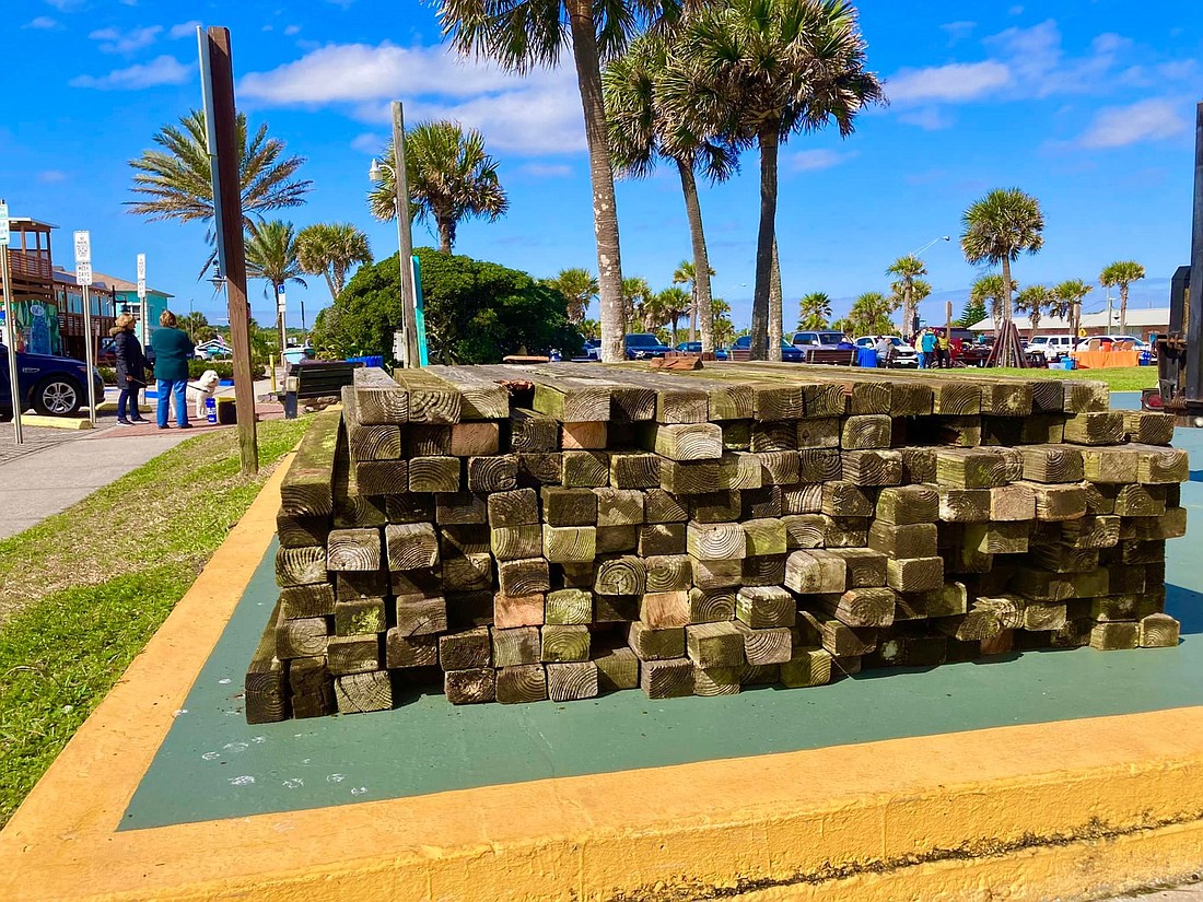 Old bench timber was removed, and new benches were built in Veterans Park. Photo from the Flagler Beach Police Department's Facebook page.