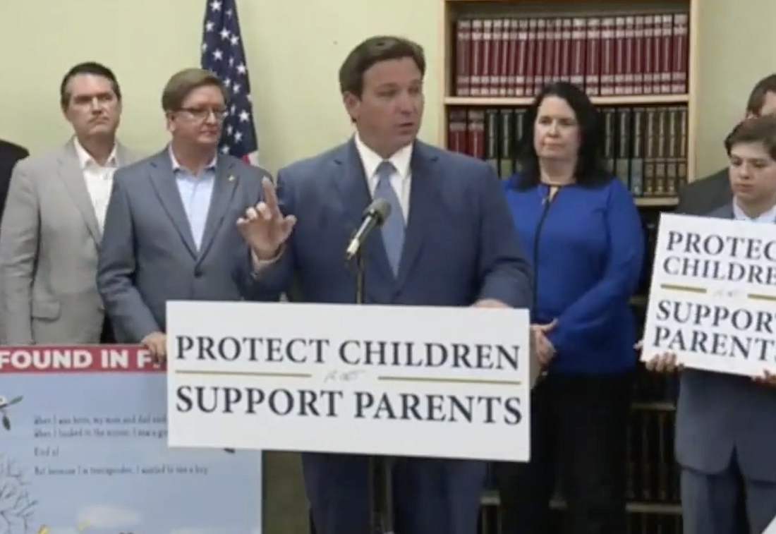 'They support sexualizing kids in kindergarten,' DeSantis said of the bill's critics.