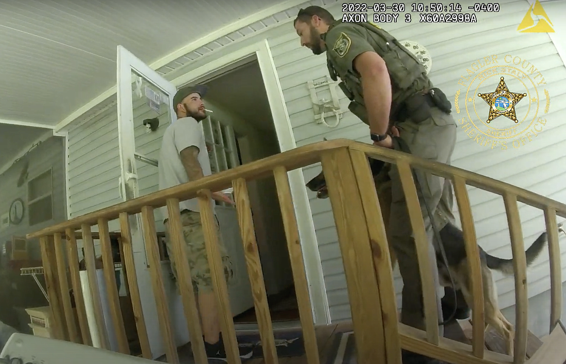 Suspect Anthony Petrillo, as seen in FCSO body camera footage moments before he turned and dashed into the house.