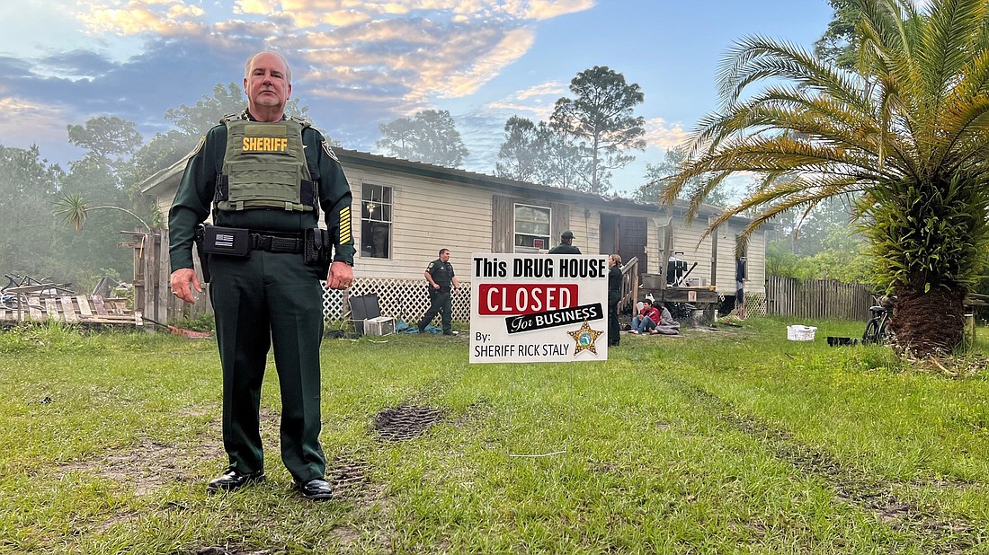 Flagler County Sheriff Rick Staly outside the home in Bunnell. Photo courtesy of the FCSO