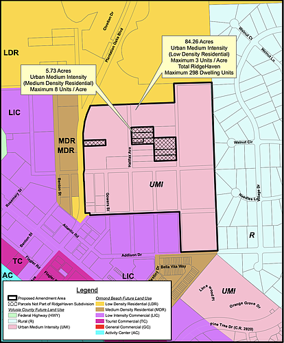 A map showing 84 acres of the RidgeHaven property; the remaining 19 acres are located along Addison Drive to the south. Courtesy of the city of Ormond Beach