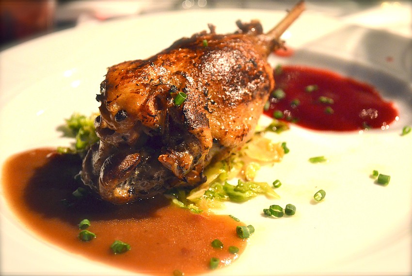 Confit of a duck leg was paired with Friends wine from Sonoma County.