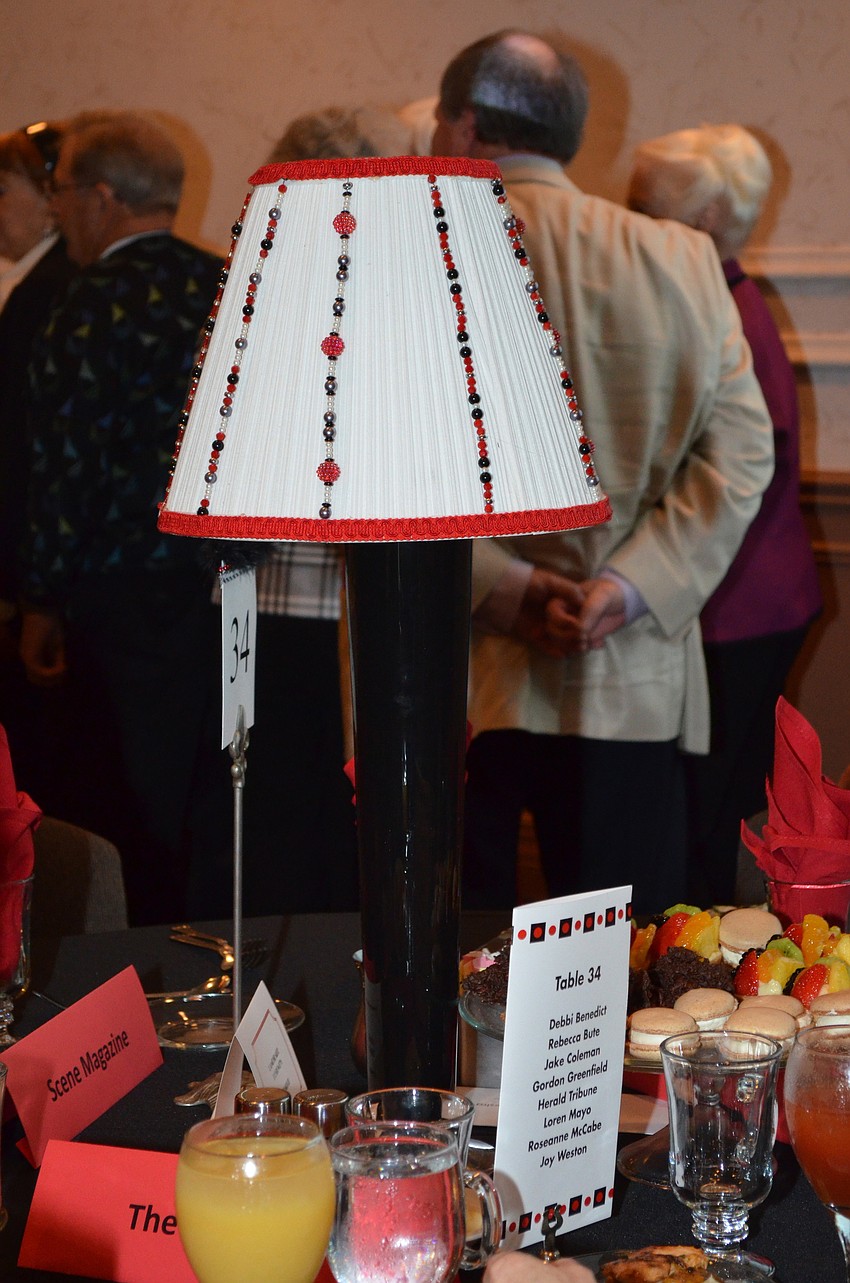 The brunch committee designed lampshade centerpieces for each table.