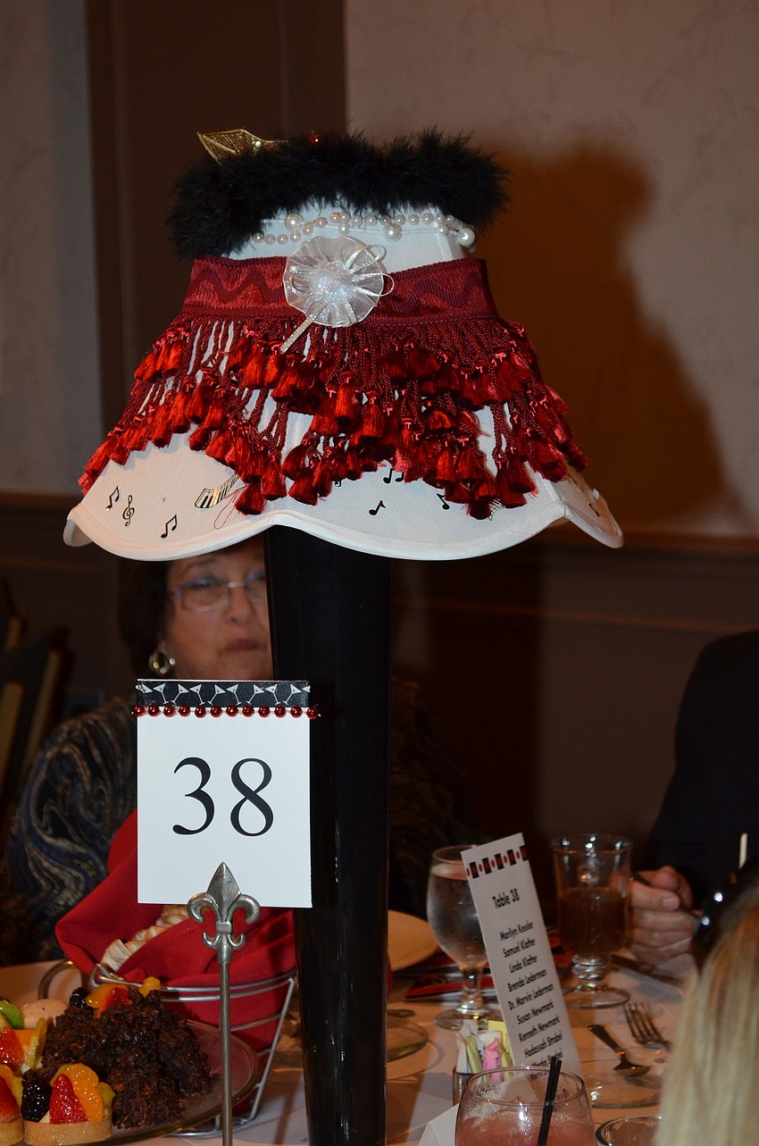 The brunch committee designed lampshade centerpieces for each table.