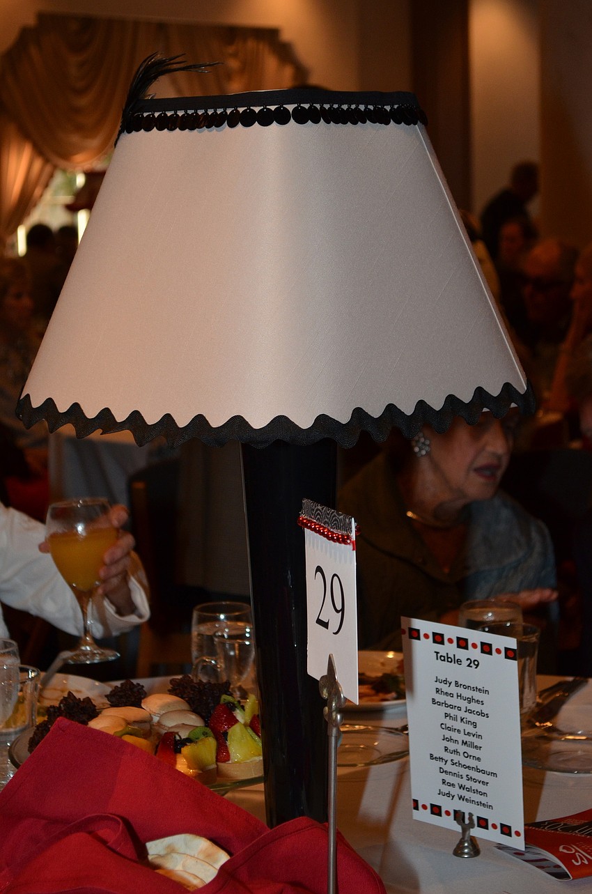 The brunch committee designed lampshade centerpieces for each table.