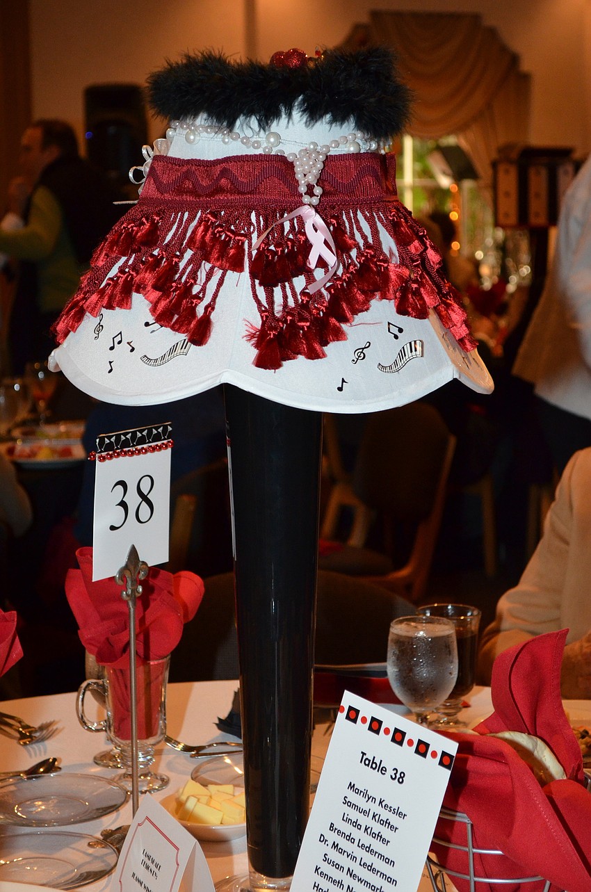 The brunch committee designed lampshade centerpieces for each table.
