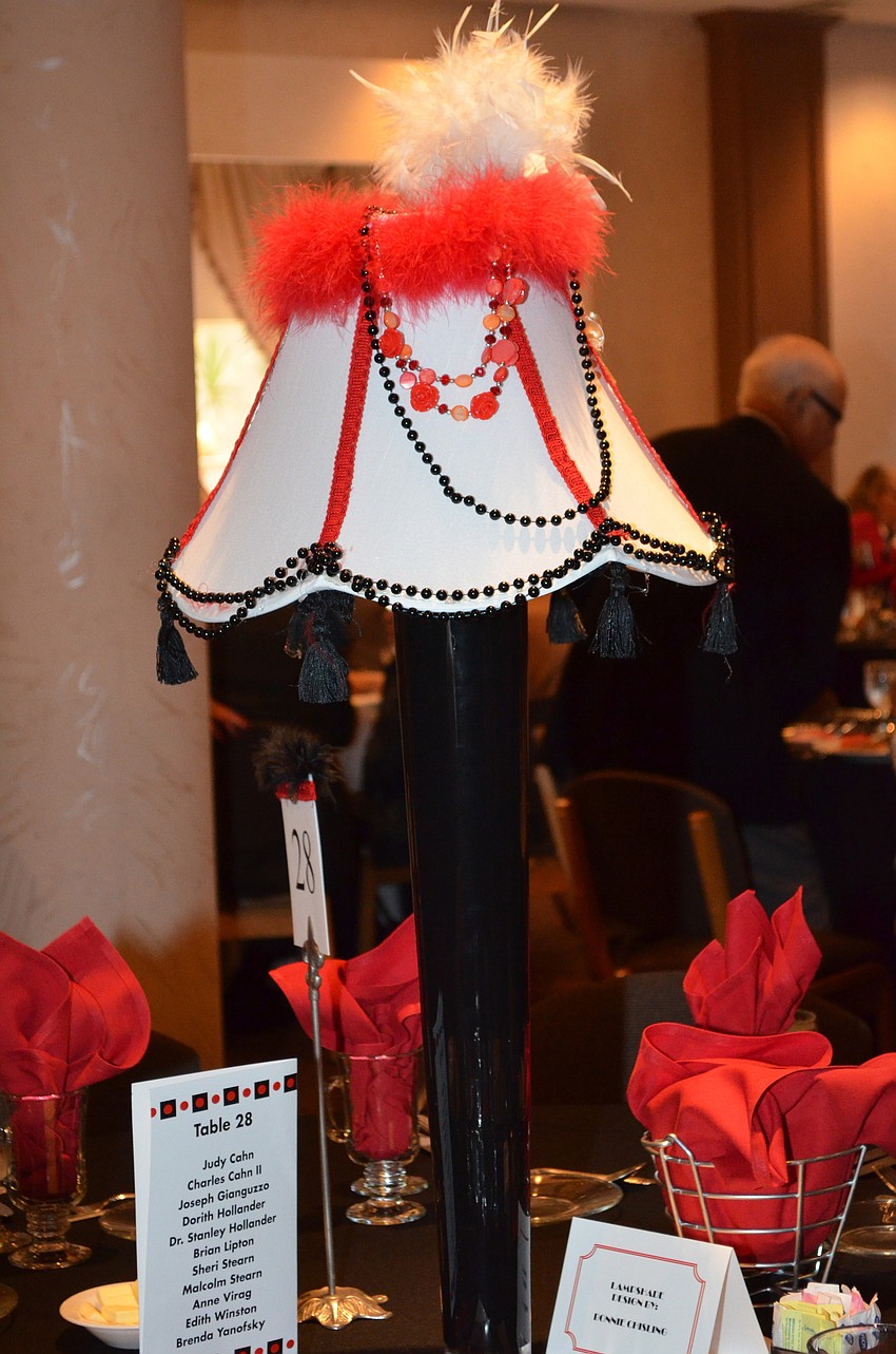 The brunch committee designed lampshade centerpieces for each table.