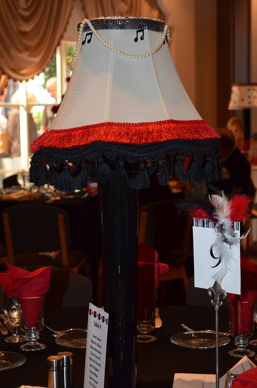 The brunch committee designed lampshade centerpieces for each table.