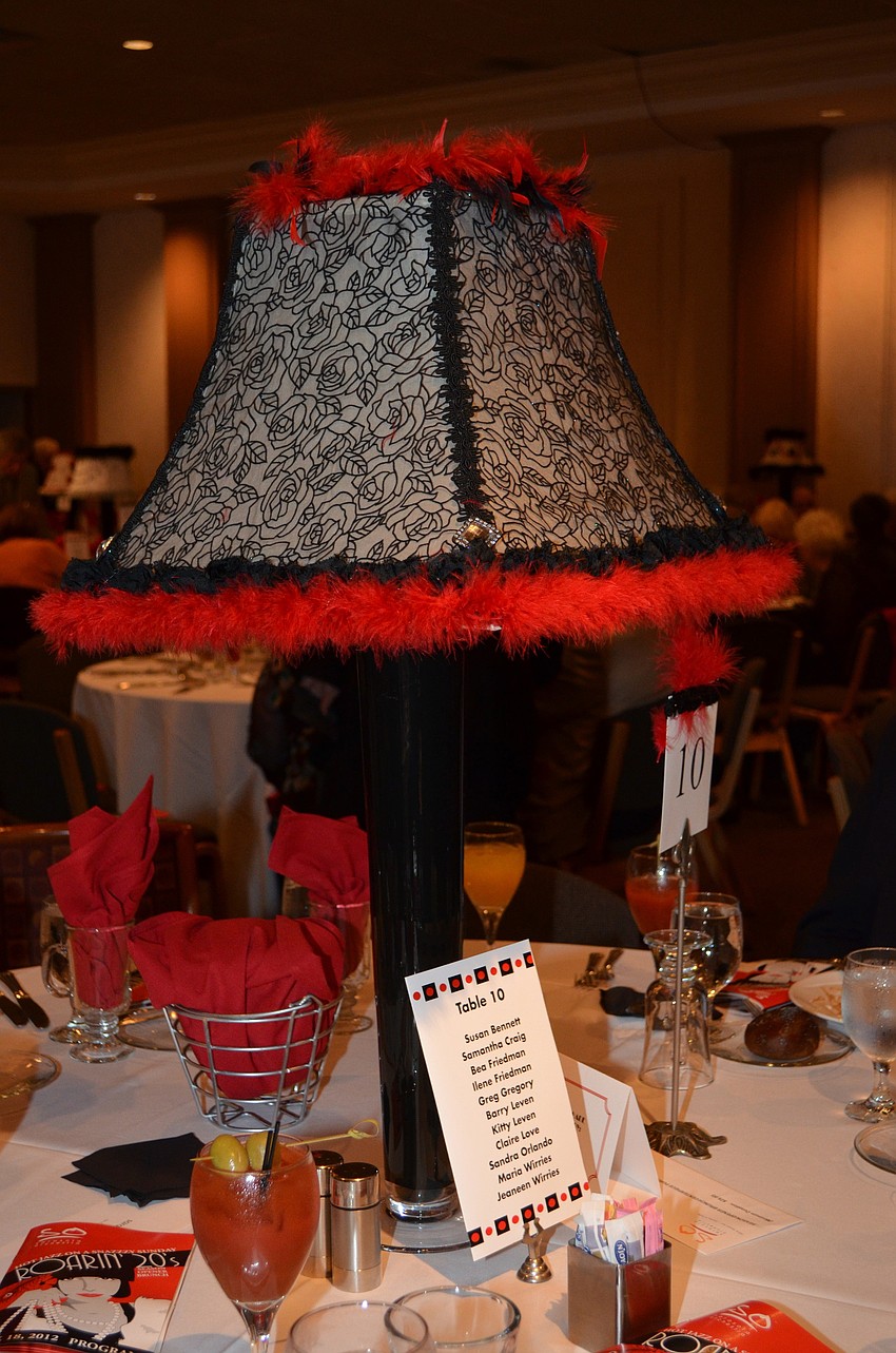 The brunch committee designed lampshade centerpieces for each table.