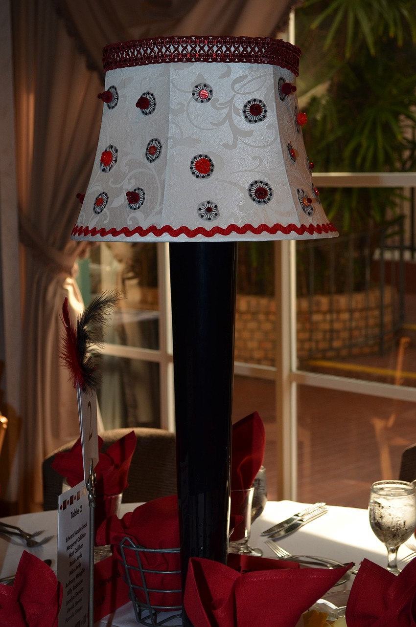 The brunch committee designed lampshade centerpieces for each table.