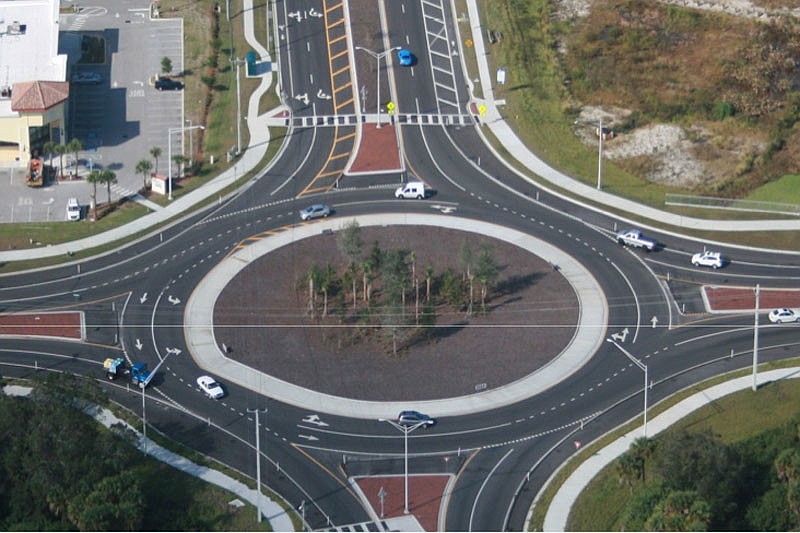 Sarasota County staff want to spend $10,000 to add shrubbery to the inner circle of the roundabout at Jacaranda Boulevard and Venice Avenue. Photo courtesy of Sarasota County Public Works.