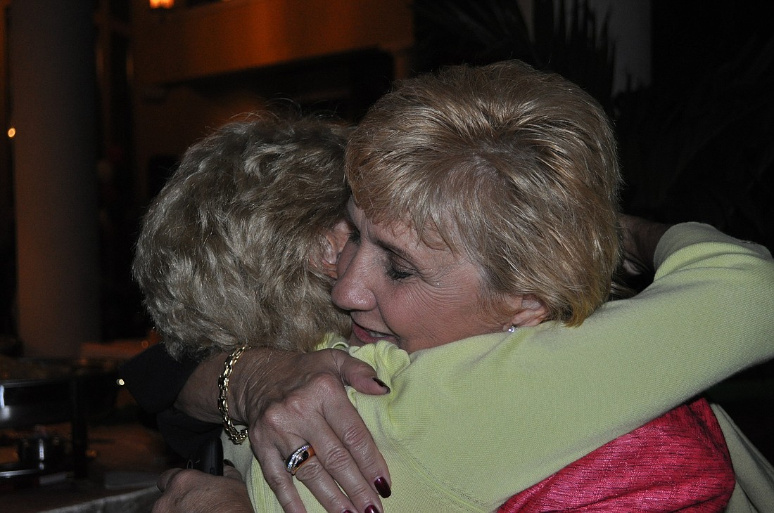 Vanessa Baugh, winner of the Manatee County Board of County Commissioners District 5 seat, hugs a supporter. Photo by Josh Siegel.