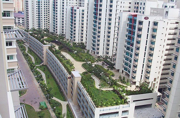 Some downtown merchants hope the city will build park space atop the new State Street Garage. Greenspaces similar to the one above, in Singapore, are being built on urban buildings all over the world. Courtesy photo.