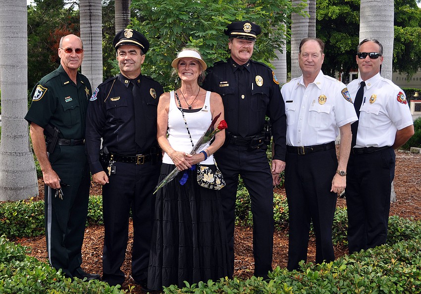 Manatee County Sheriff W. Brad Steube, Cpt. Paul Sutton, Leslie Hogle, Longboat Key Police Chief Peter Cumming, Bradenton Police Chief Michael Razilowski and Longboat Key Fire Chief Paul Dezzi