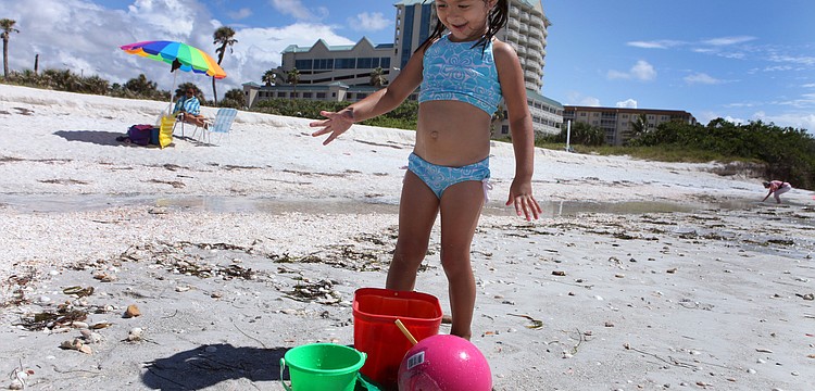 Matilda Diconstanzo, 3, has fun Monday, Oct. 1, playing by the water and collecting seashells at Lido Beach.
