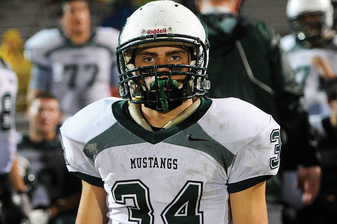 Sophomore Eric Kahoun plays linebacker for the Mustangs. Photos by Brian Blanco.
