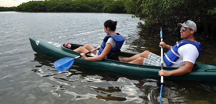 Tatjana Goetz and Gerb Kuecken head out on a guided kayak tour with iKayak Sarasota Monday, Oct. 8, at Ted Sterling Park on South Lido.