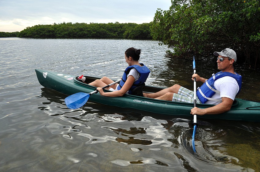 Tatjana Goetz and Gerb Kuecken head out on a guided kayak tour with iKayak Sarasota Monday, Oct. 8, at Ted Sterling Park on South Lido.