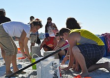 Lara Hines, a local sand sculptor, starts the second session of Crystal Classic sand sculpting Oct. 13, at Siesta Key beach.
