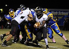 Braden River freshman Breyon Pittman attempts to break for the outside during the Pirates non-district game at Bayshore Oct. 11.