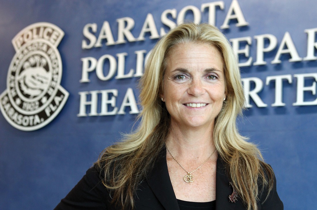 Bernadette DiPino, SarasotaÃ¢â‚¬â„¢s first woman to lead the police department, will manage a police force of 174 sworn officers. Photo by Rachel S. O'Hara.