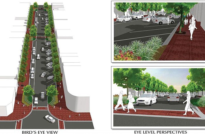 The total project encompasses three phases of improvements, including widened sidewalks on lower Main Street. Courtesy rendering.