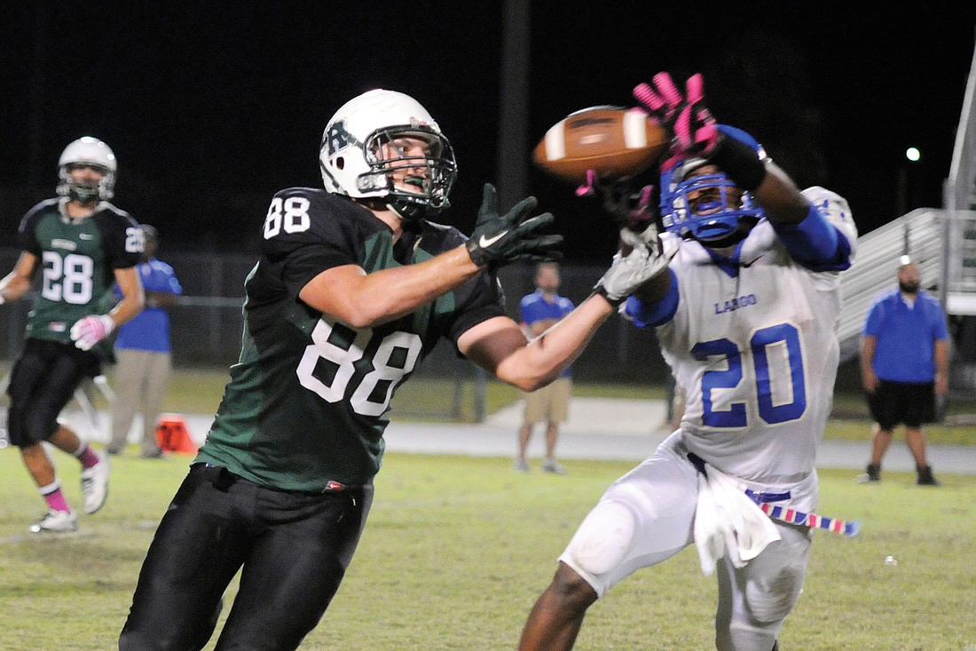 Lakewood Ranch junior tight end Wyatt McLeod catches a pass in the second half.