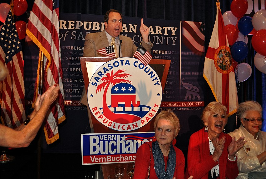 Joe Gruters speaks to the crowd Tuesday, Nov. 6, at the Republican Party of Sarasota Election Night Party at the Hyatt in Sarasota.