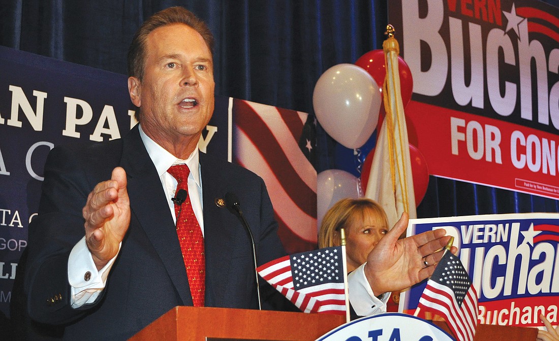 Vern Buchanan addresses the crowd at the Republican Party of Sarasota Election Night party Tuesday, Nov. 6, at the Hyatt Regency, Sarasota. Photo by Rachel S. O'Hara.