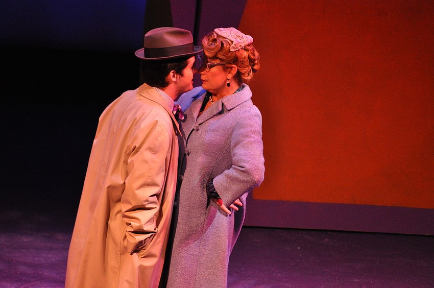 Jason Ellis as J. Pierrepont Finch and Kim Kollar as Miss Jones