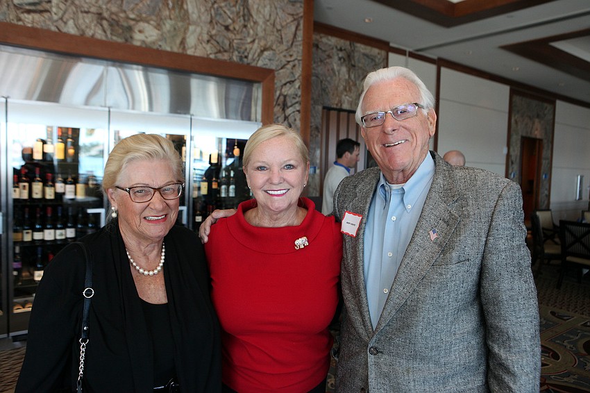 Phyllis Black wears the new elephant pin given to her by Mary Ellen and Bert Criste Friday, Nov. 9, at the Longboat Key Republican Club meeting at the Sarasota Yacht Club.