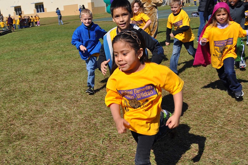 Jocelyn Lerma sprinted to the front as her class began its walk.