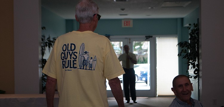 Vince Brennan wears an â€œOld Guys Ruleâ€ shirt.