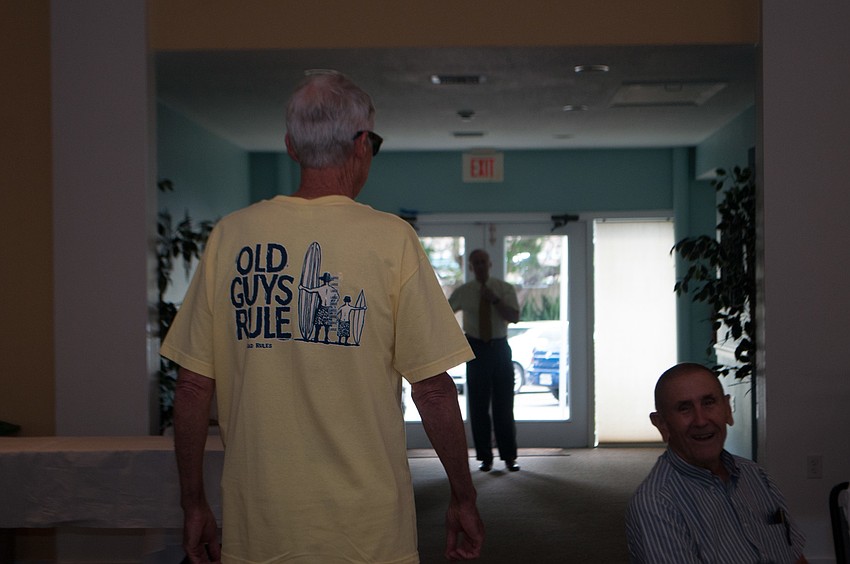 Vince Brennan wears an â€œOld Guys Ruleâ€ shirt.