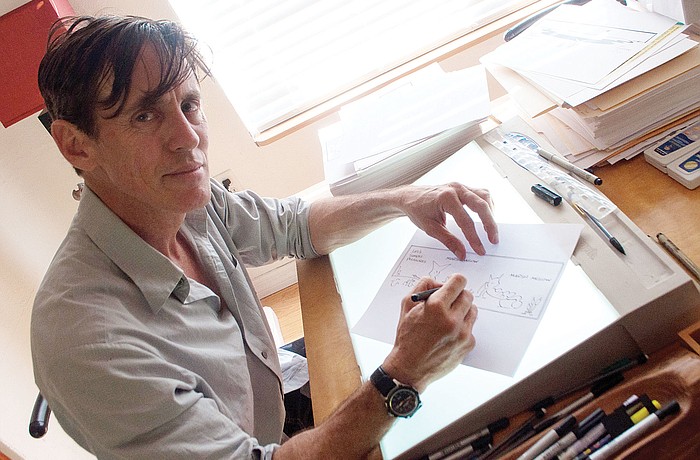 Rick Hotton draws one of his Holy MolÃƒÂ© Cartoons.