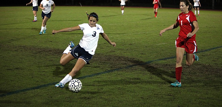 The Out-of-Door Academy's Elena Ciaccio, No. 3, kicks the ball to a teammate during Monday nightâ€™s game.