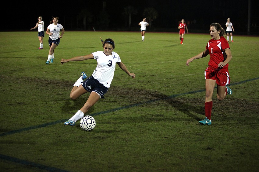 The Out-of-Door Academy's Elena Ciaccio, No. 3, kicks the ball to a teammate during Monday nightâ€™s game.