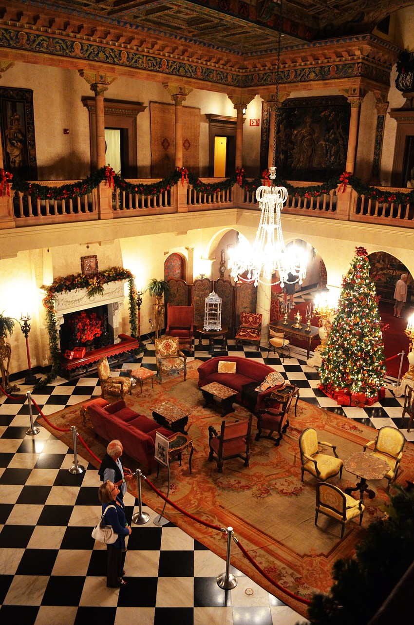 The mansion has a 32-foot ceiling.