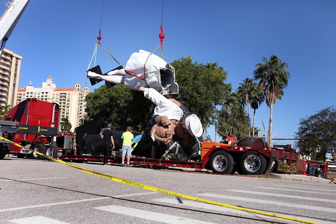 Unconditional Surrender was removed in April after a driver accidentally smashed into the base.