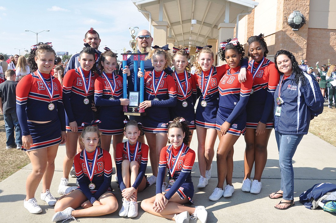 The East Manatee Bulldogs Midget cheerleading squad will compete in the Midget Small Pop Warner Level 2 division of the 2012 Pop Warner National Cheer Championships Dec. 7. Courtesy photo.