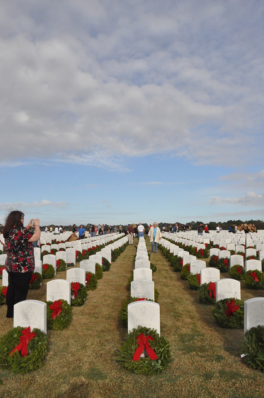Volunteers laid wreaths at the Sarasota National Cemetery.