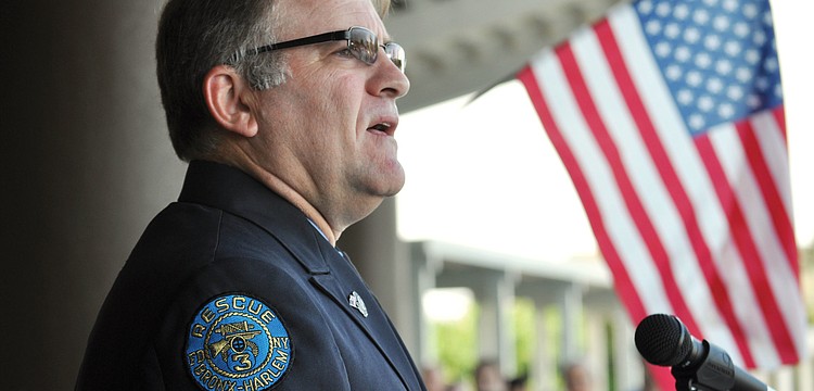 GreyHawk Landing resident Garrett Lindgren, a retired New York City firefighter, was the keynote speaker of a Sept. 11, 2011 event at Manatee Technical Institute. Published Sept. 13, 2012.