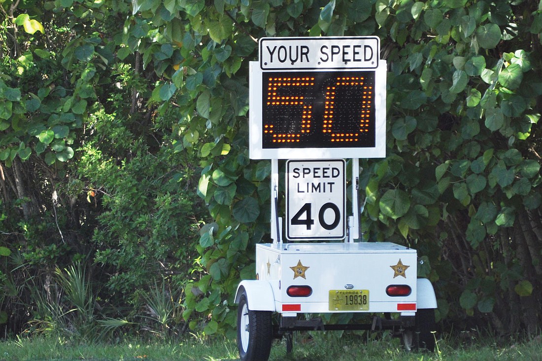 The Sarasota County Sheriff's Office placed a digital speed limit sign on Midnight Pass Road in September. File photo.