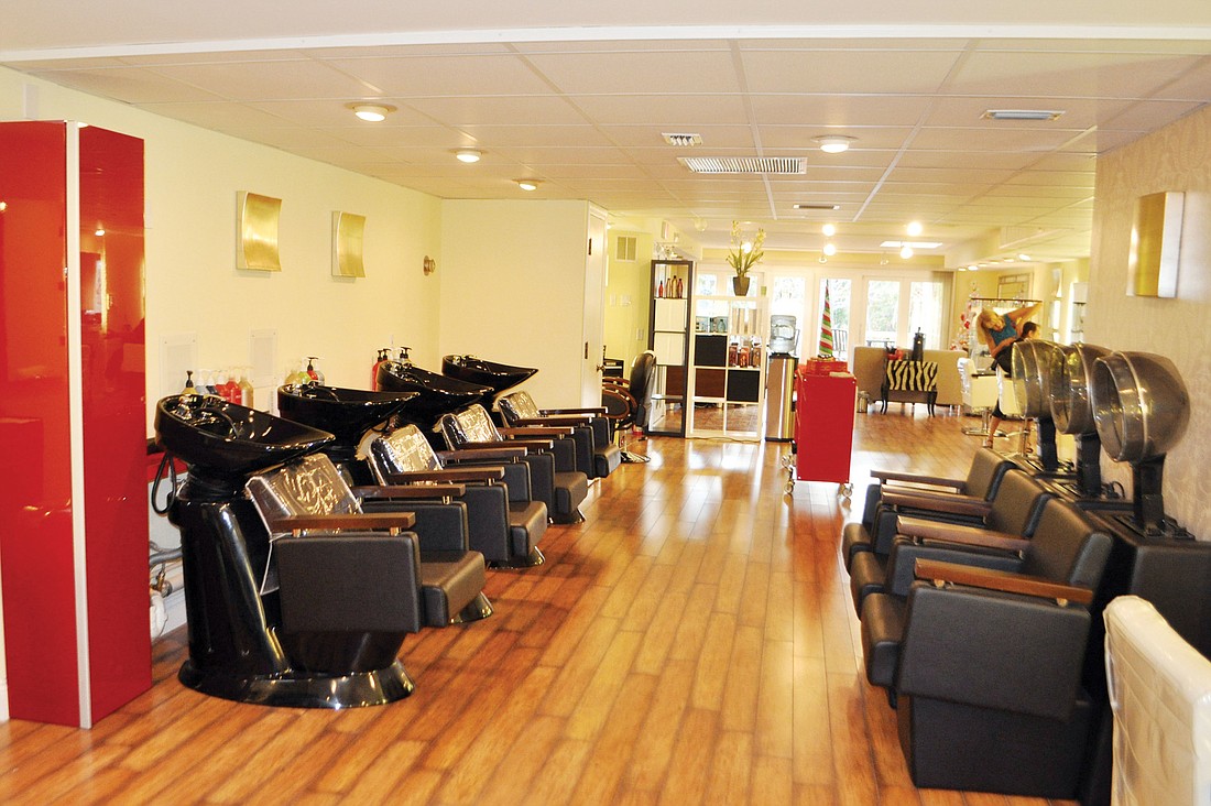 The new, 2,000-square-foot Green Ginger Hair Design overlooks St. Armands Circle Park.