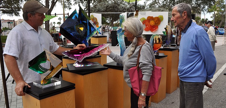 Elinor and Selwin Roth talk to Michael George about his acrylic sculptures.