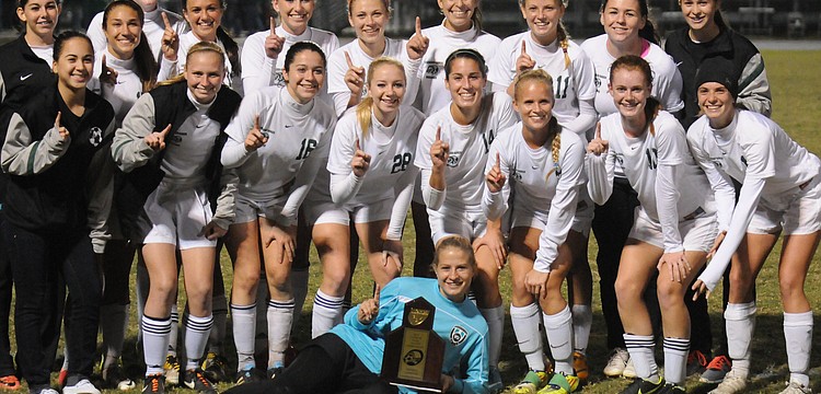The Lakewood Ranch High girls soccer team captured its fourth consecutive district title with a 3-0 victory over Venice in the Class 4A-District 11 championship Jan. 18. Photos courtesy of Tom Hubbard