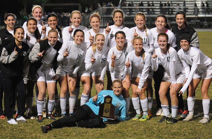 The Lakewood Ranch High girls soccer team captured its fourth consecutive district title with a 3-0 victory over Venice in the Class 4A-District 11 championship Jan. 18. Photos courtesy of Tom Hubbard