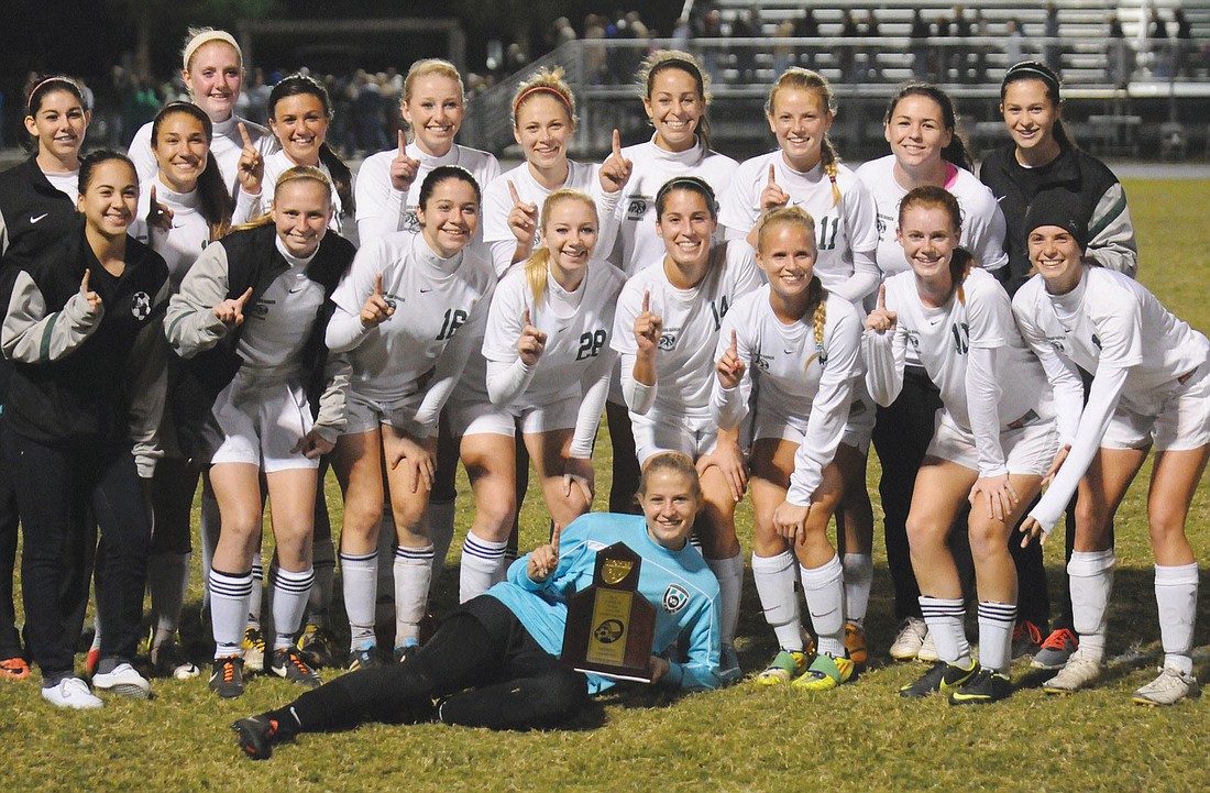 The Lakewood Ranch High girls soccer team captured its fourth-consecutive district title with a 3-0 victory over Venice in the Class 4A-District 11 championship Jan. 11. Photos by Tom Hubbard.