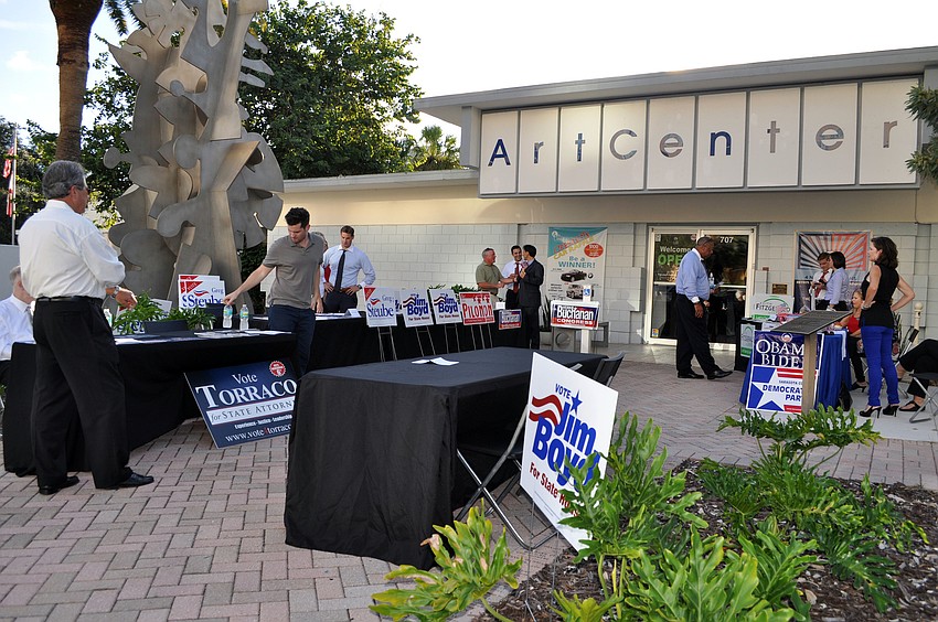 Local politicians were outside greeting people and talking about their campaign Thursday, Oct. 18, as part of the four different shows opening at Art Center Sarasota.